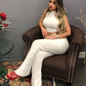 2 piece outfit. Flare crochet pants. Cropped top